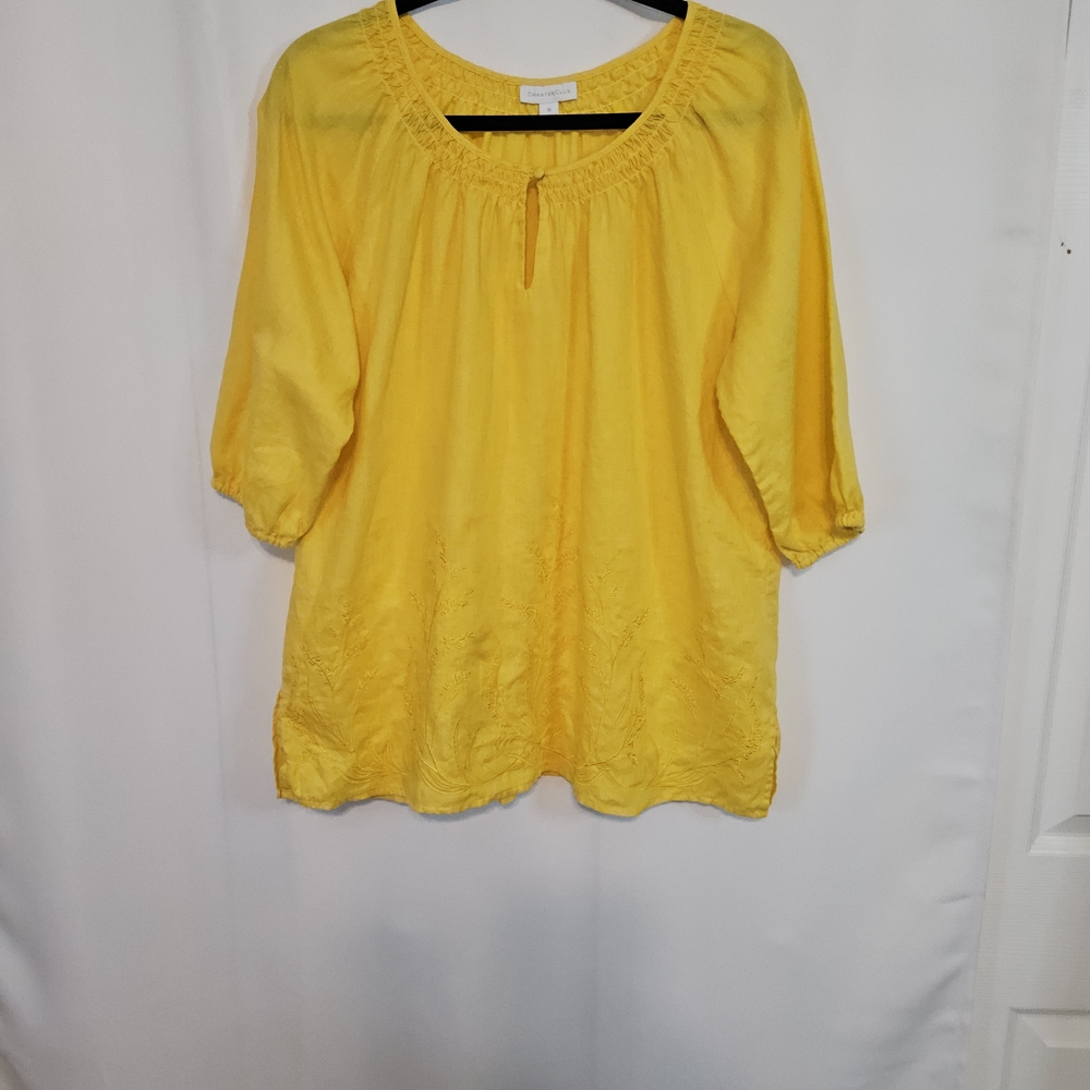 Charter Club Lemon Yellow 100% Linen Blouse - Picture 2 of 11